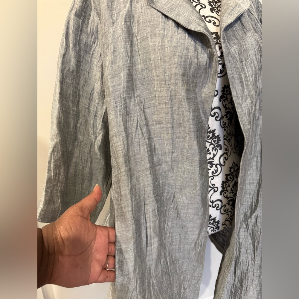Eileen Fisher Silver Linen Crinkle Jacket - Picture 5 of 8